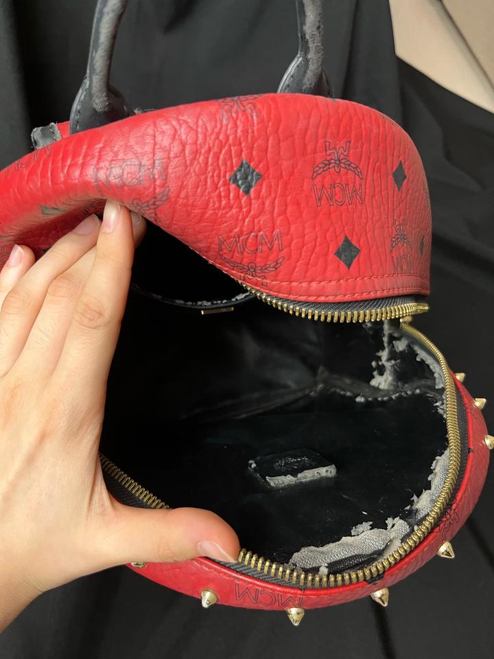 Mcm stark studded backpack red