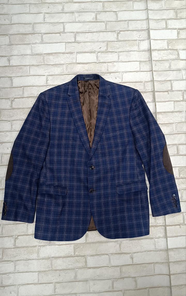 Мужской пиджак повседневный синий в клетку