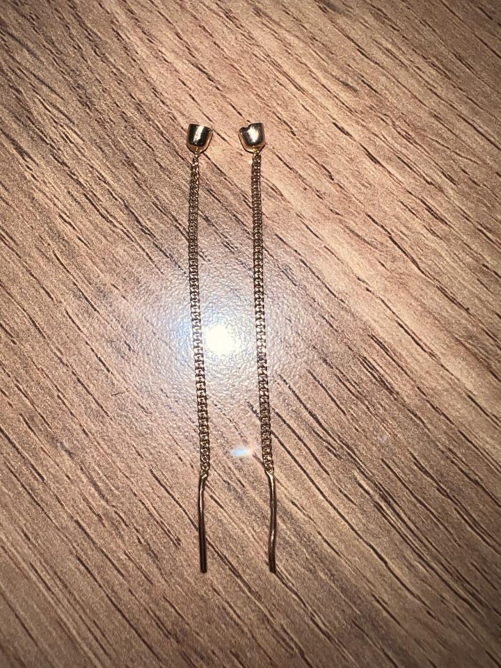 Серьги гвоздики-цепочки висячие золото 585 и фианиты