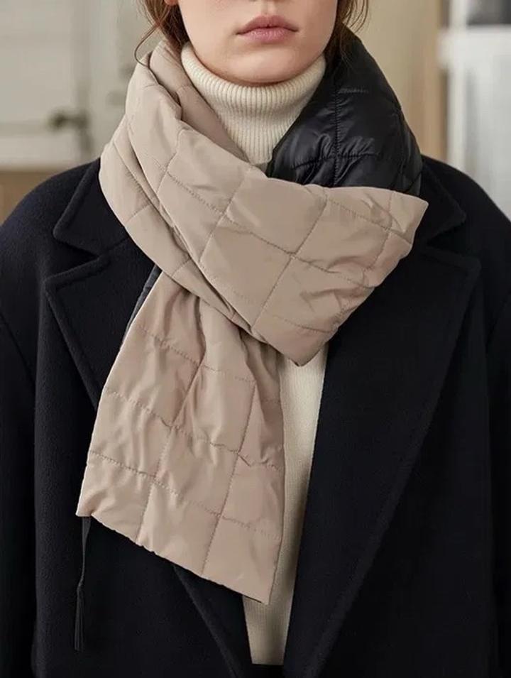 Двухсторонний стеганый шарф бежевый/чёрный