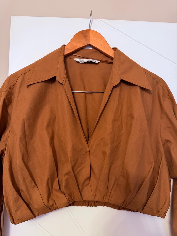 коричневая укороченная блуза Zara