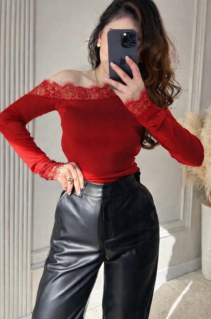 Лонгслив однотонный красный, антрацит