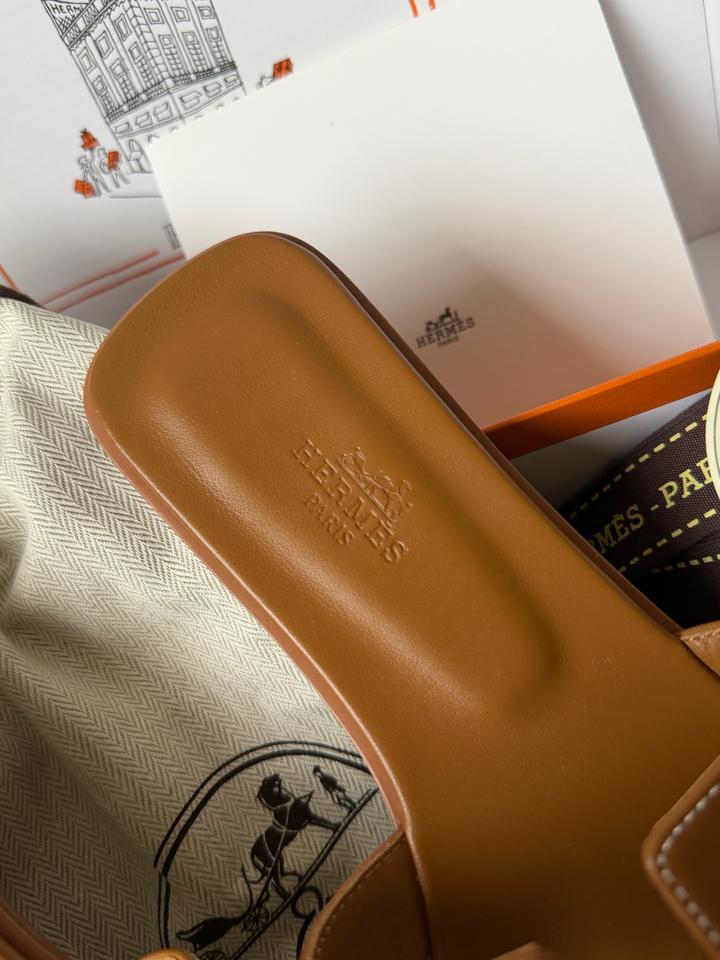 Шлепки Hermes Oran коричневые 1:1 , premium