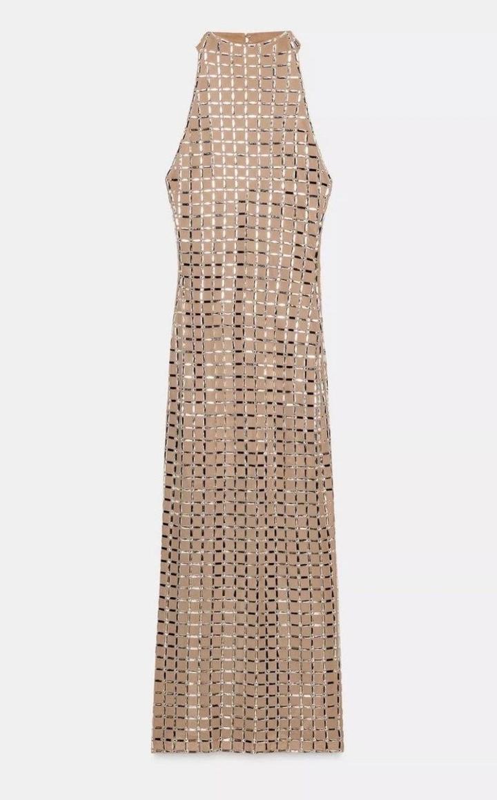 Платье ZARA со стразами / вечернее платье миди XS