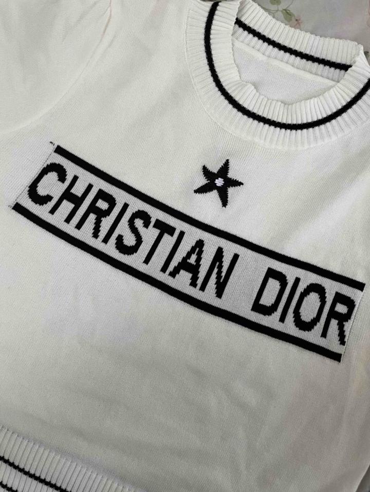 Трикотажный топ Christian Dior в рубчик с коротким рукавом