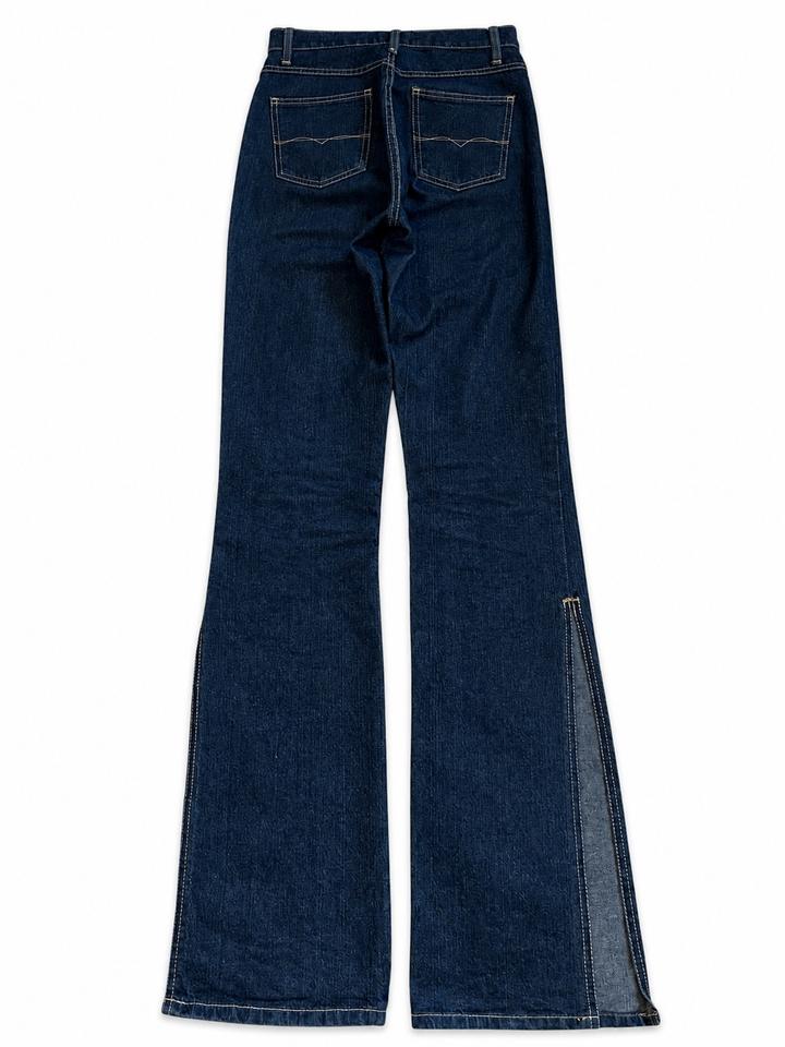 Dark Wash Side-Slit Flared Jeans