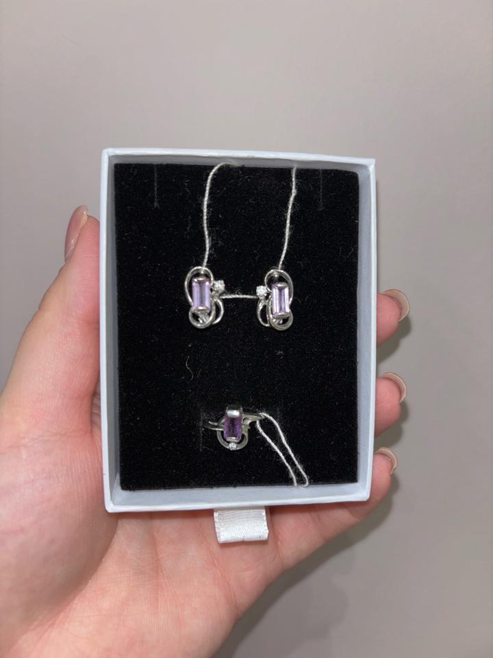 Набор кольцо+серьги серебро 925