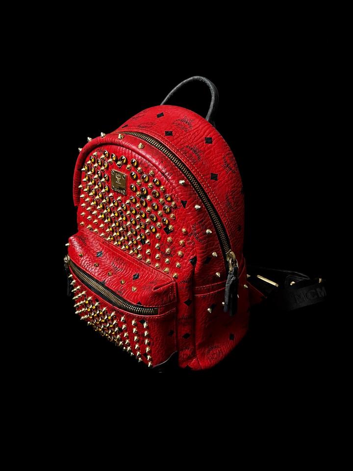 Mcm stark studded backpack red