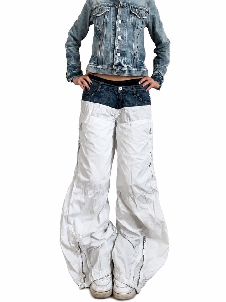 Denim parachute bootcut pants