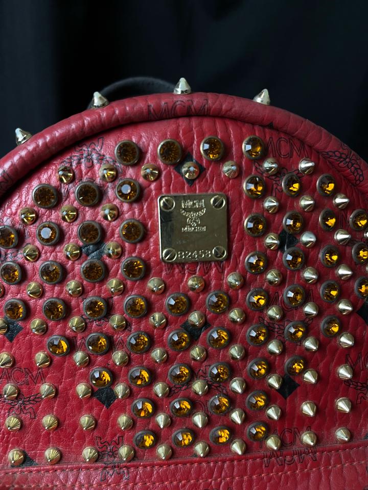 Mcm stark studded backpack red
