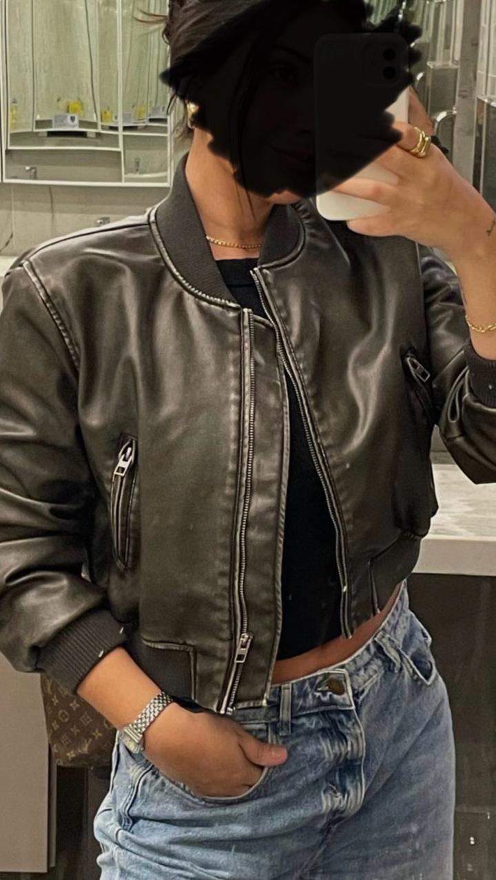 Кожанная куртка бомбер Zara