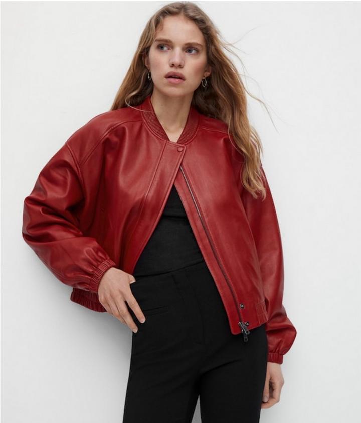 Утепленная кожаная куртка Massimo Dutti