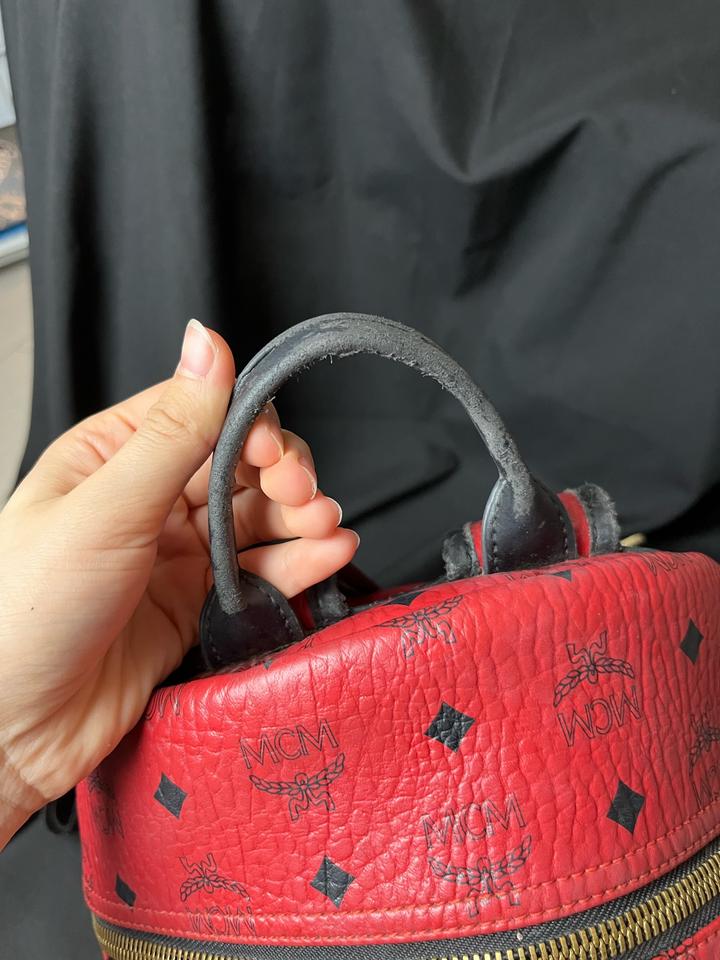 Mcm stark studded backpack red
