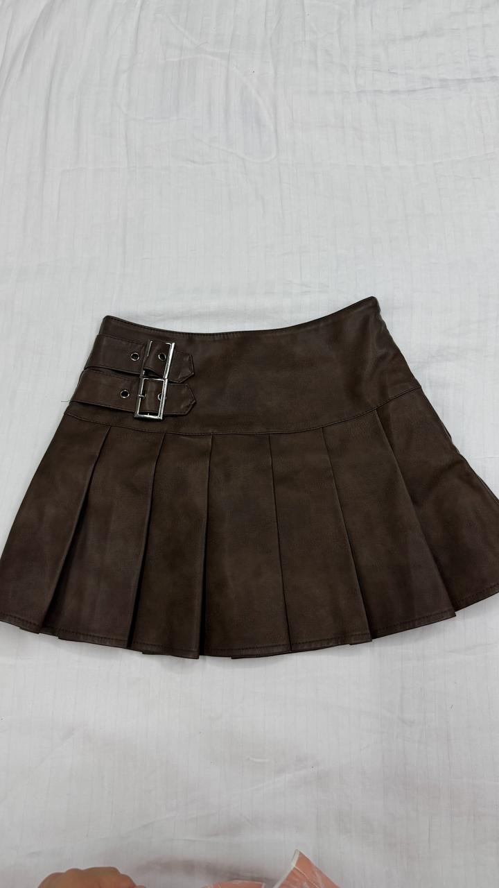 Коричневая юбка под кожу мини . Размер XS