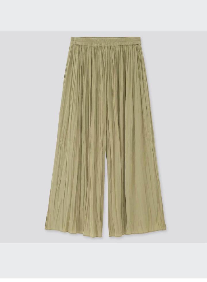 Брюки-палаццо Uniqlo Satin Washer (Skirt Pants) – Оливковый / Хаки