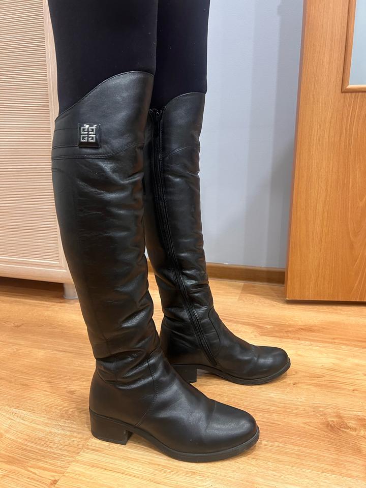 Кожаные длинные сапоги (зима)