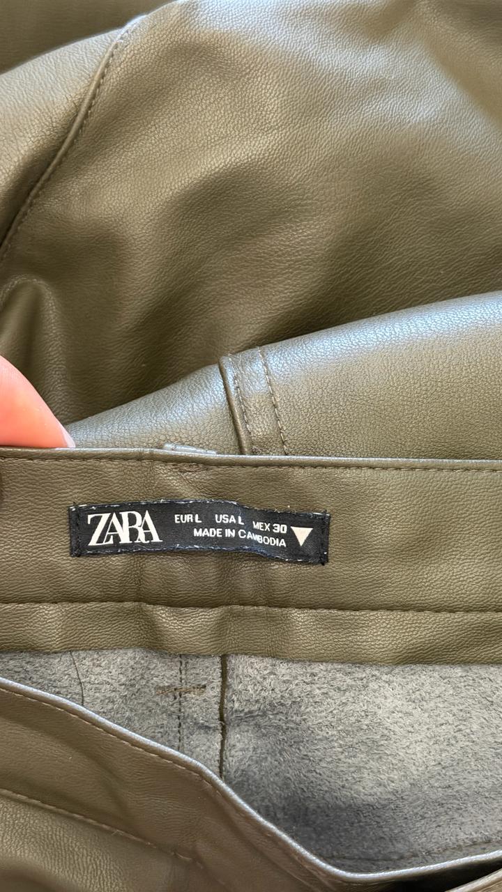 Кожаные брюки ZARA, цвет хаки