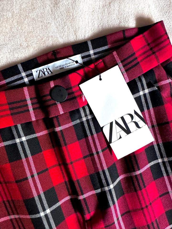 Юбка миди красная в клетку с разрезом ZARA