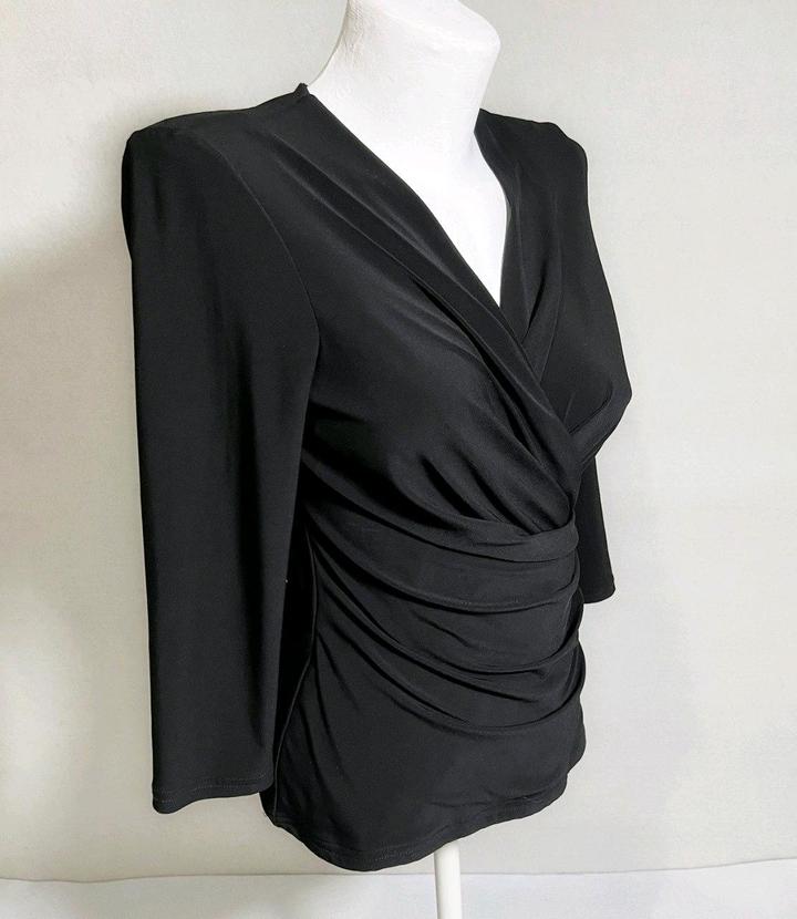 Винтажный топ блуза S черный стрейч рукав 3/4 лонгслив вечерний офисный