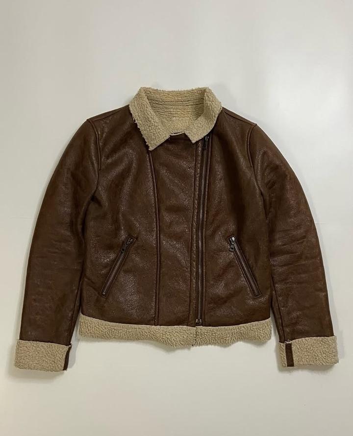 Vintage leather Uniqlo Sherpa pink rock jacket