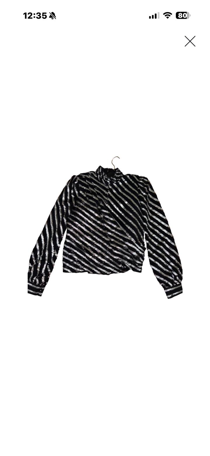 Блузка Michael Kors с металлическими. Silk high collar blouse featuring silver-