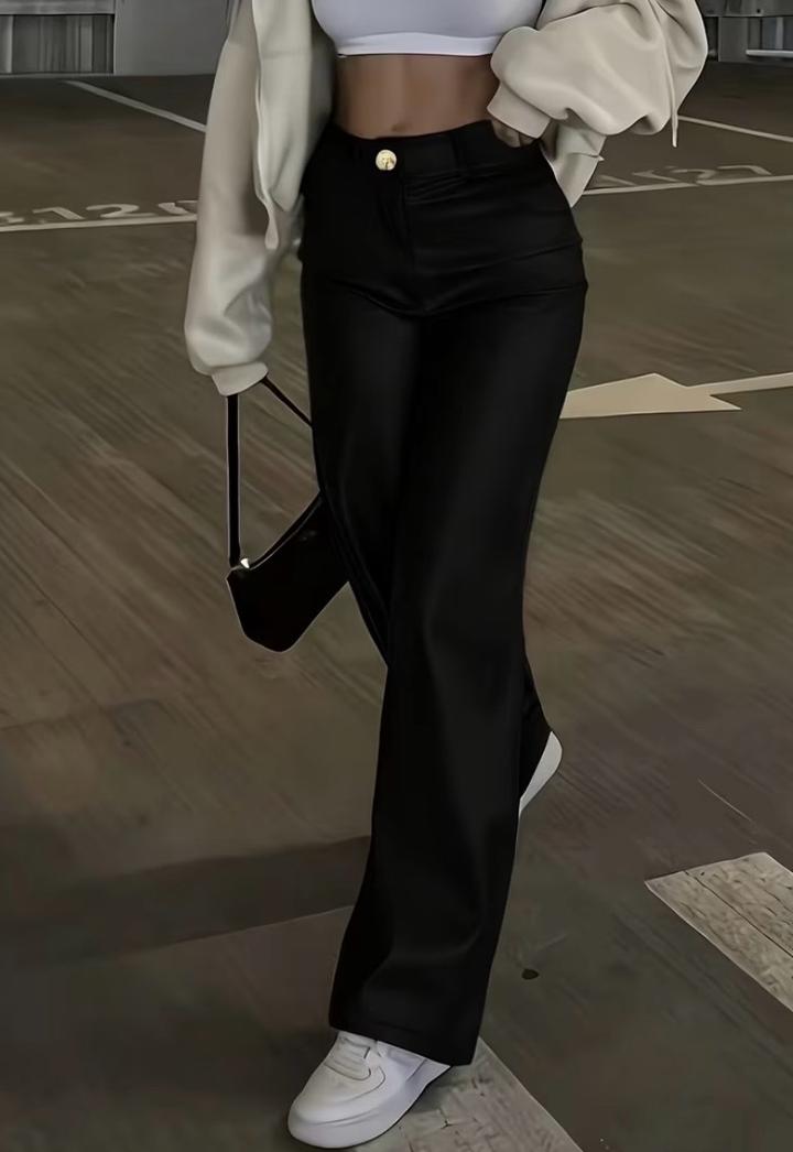 Кожаные черные брюки клеш