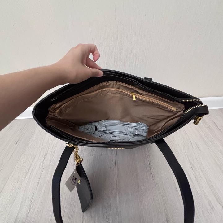 🖤 Большой шопер Coach черного цвета с золотистой фурнитурой + картхолдер