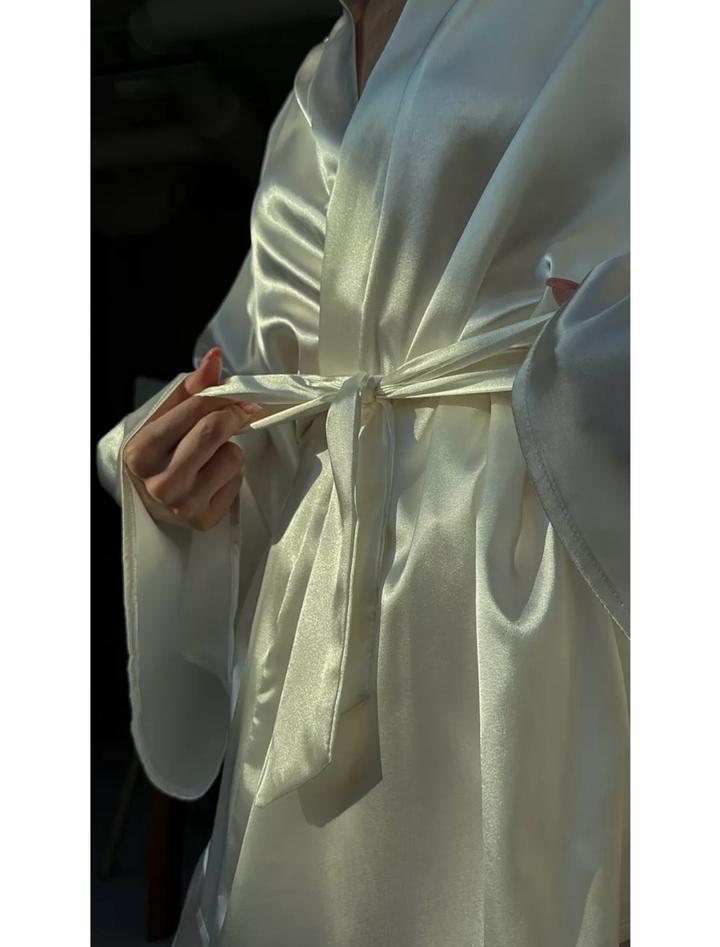 Пижама белая кимано с брюками палаццо и поясом