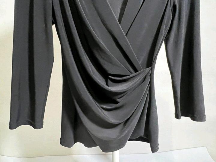 Винтажный топ блуза S черный стрейч рукав 3/4 лонгслив вечерний офисный