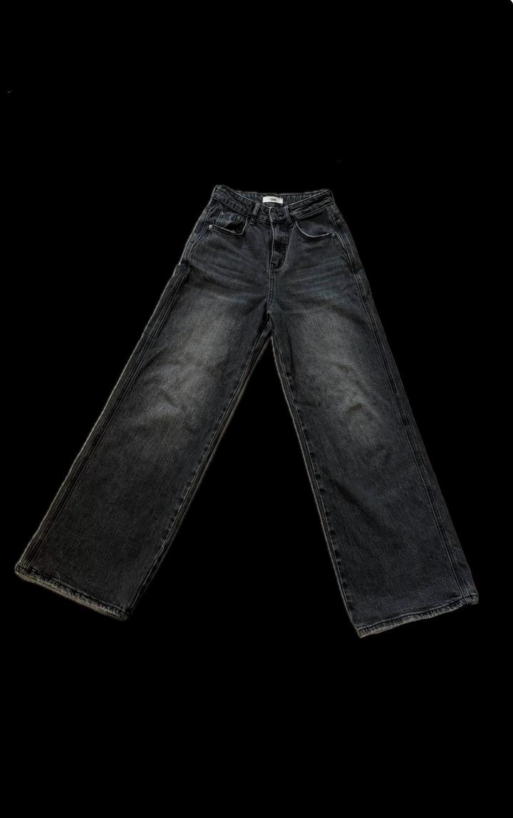 темно-серые винтажные джинсы wide leg c высокой посадкой