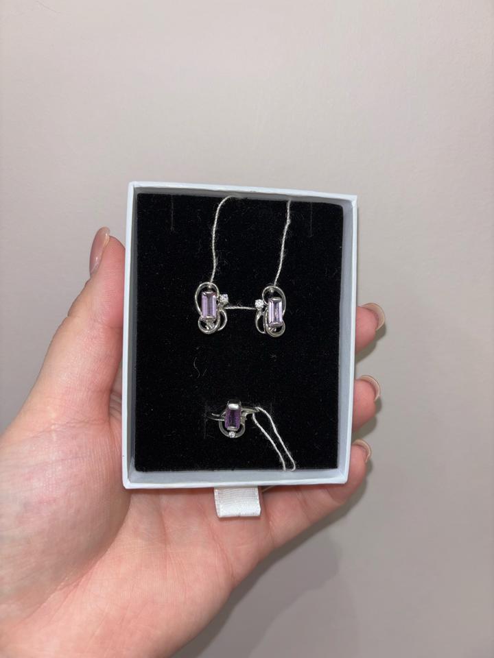 Набор кольцо+серьги серебро 925