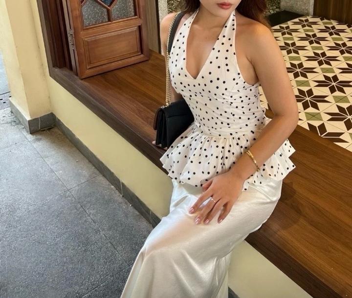 🤍 Стильный топ в горошек с открытой спинкой 🤍