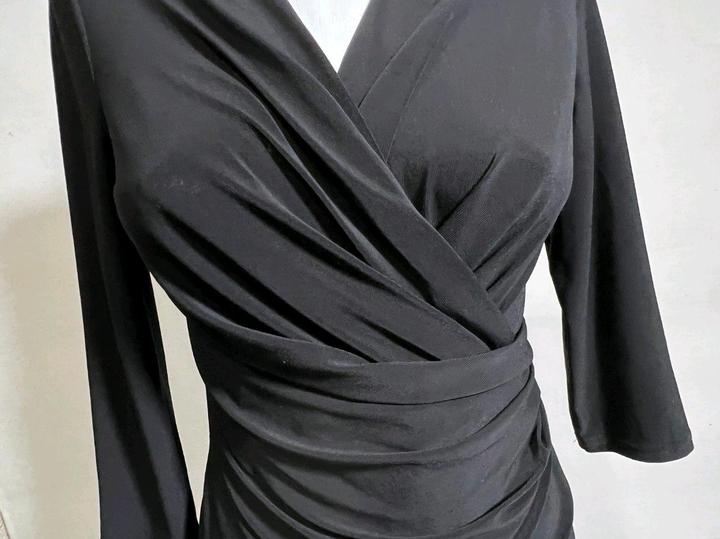 Винтажный топ блуза S черный стрейч рукав 3/4 лонгслив вечерний офисный