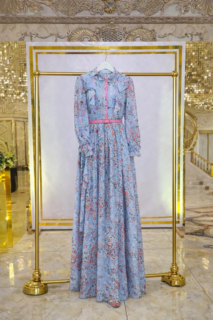 Голубое, нежное, цветочное платье