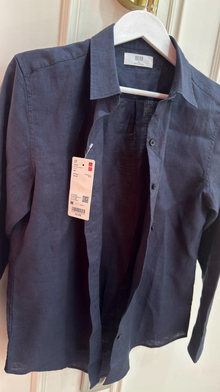 Рубашка синяя лён Uniqlo