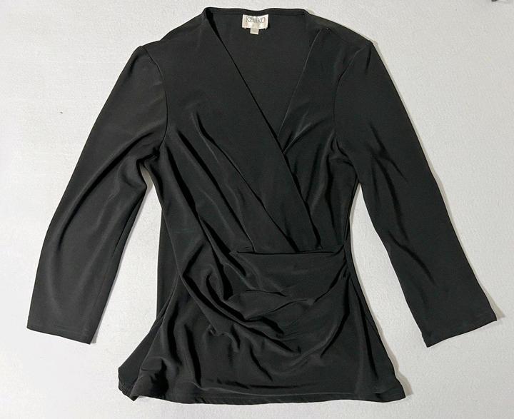 Винтажный топ блуза S черный стрейч рукав 3/4 лонгслив вечерний офисный