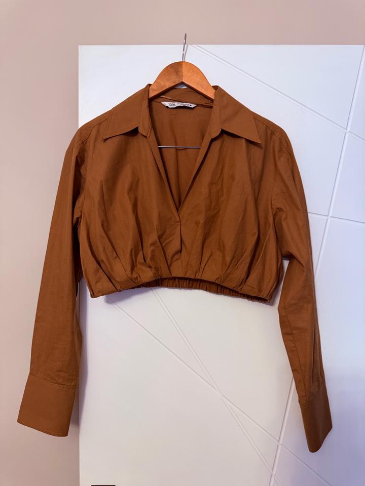 коричневая укороченная блуза Zara