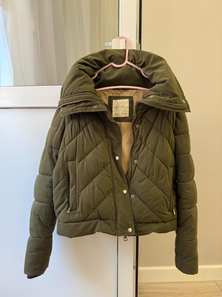 Пуховик короткий Zara, хаки, xs