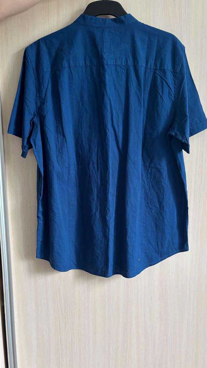 Летняя мужская рубашка, 100% хлопок, синяя, XL.