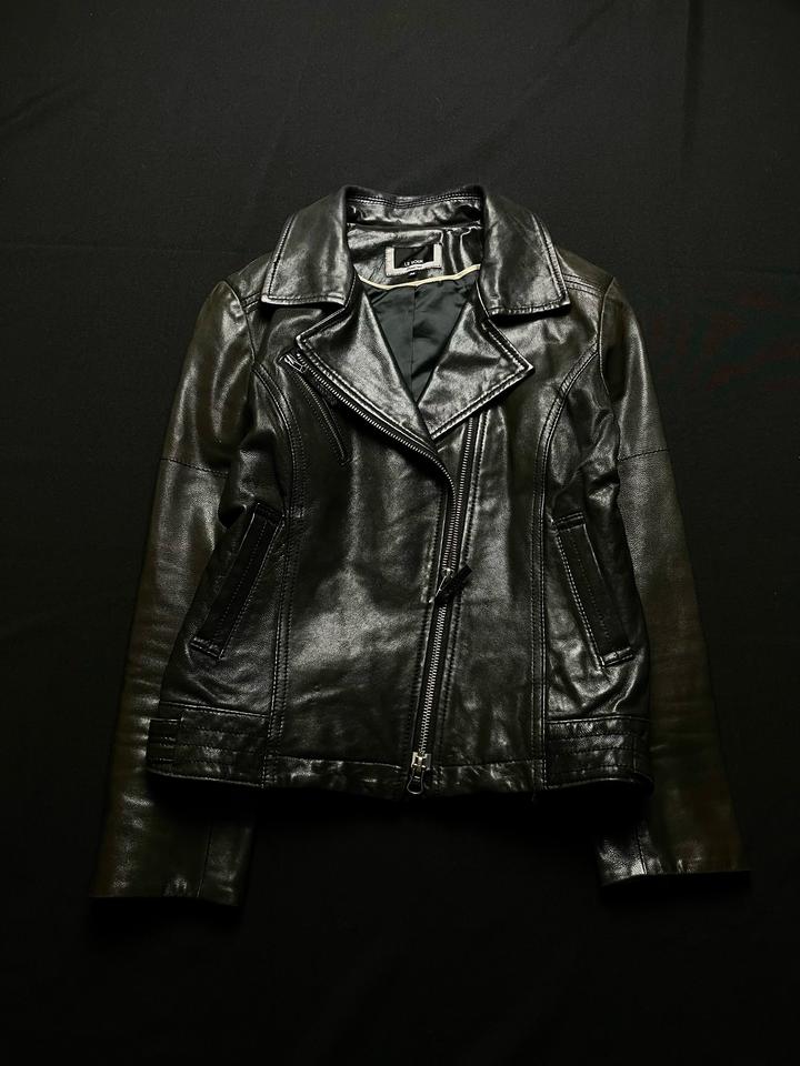 Leather asymmetric zip jacket