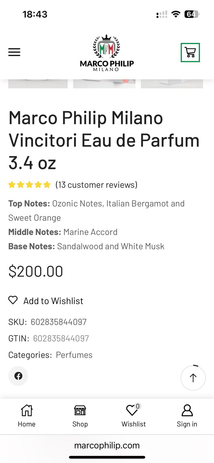 Marco Philip Milano Vincitori Eau de Parfum 100ml