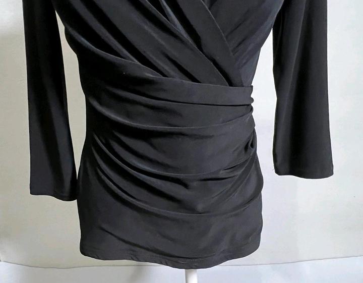 Винтажный топ блуза S черный стрейч рукав 3/4 лонгслив вечерний офисный