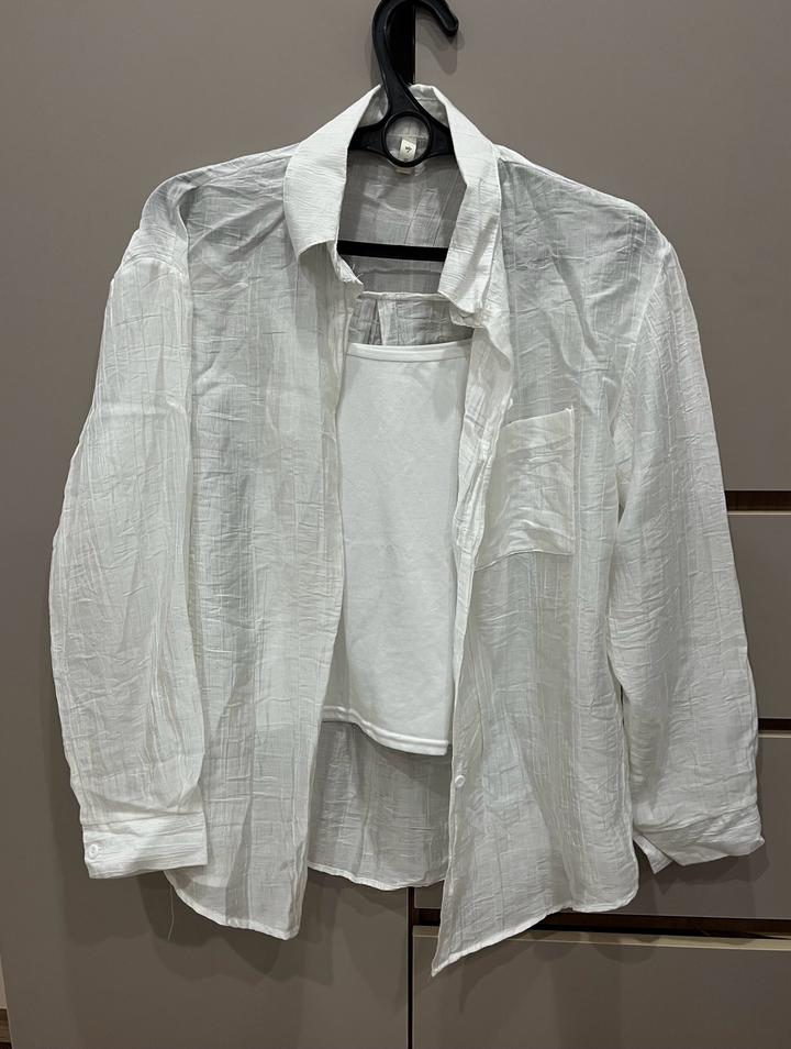 Комплект льняная рубашка +топик