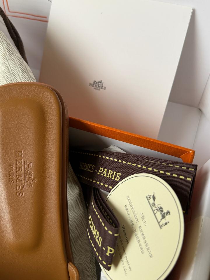 Шлепки Hermes Oran коричневые 1:1 , premium