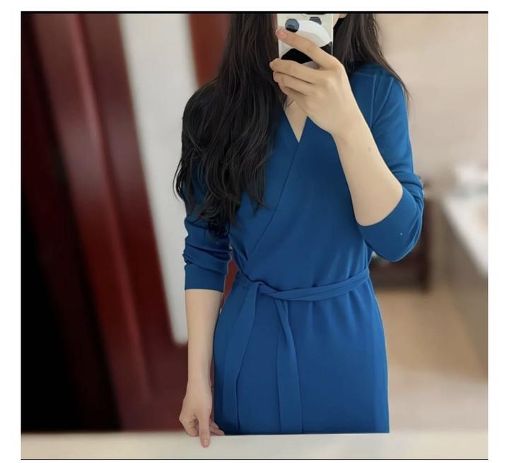 Синий хлопковый халат тонкий трикотаж