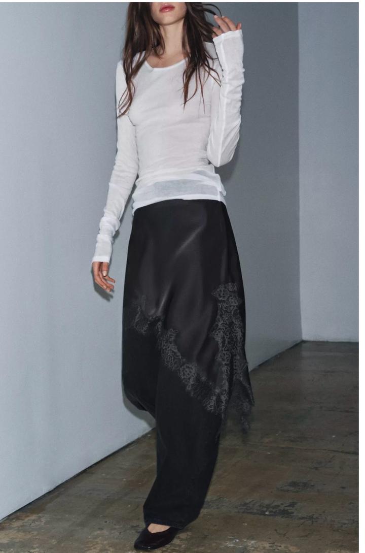 Юбка атласная темно серая Zara