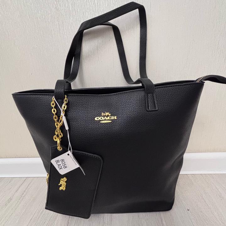 🖤 Большой шопер Coach черного цвета с золотистой фурнитурой + картхолдер