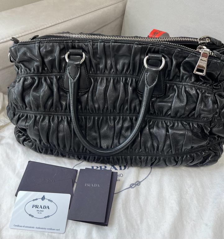 Prada Black Nappa Gaufre Leather Tote Bag