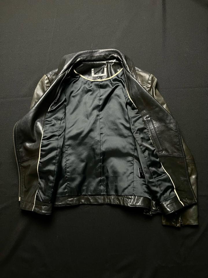 Leather asymmetric zip jacket