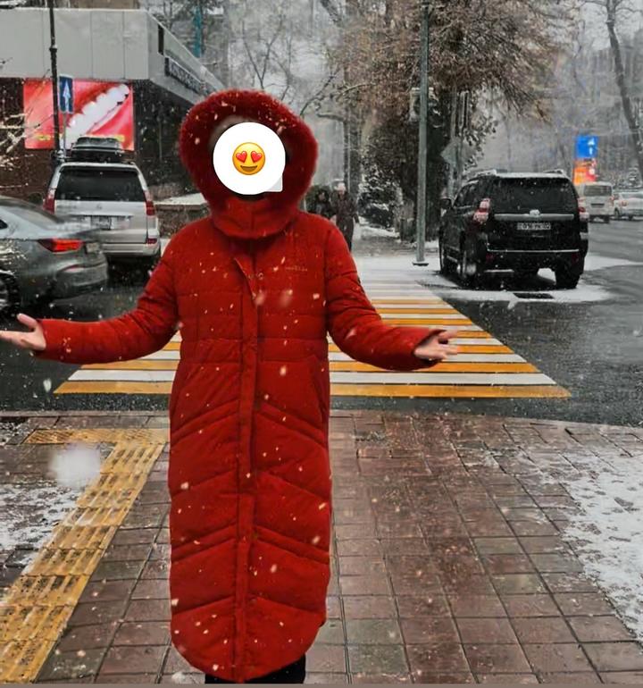 Красный пуховик